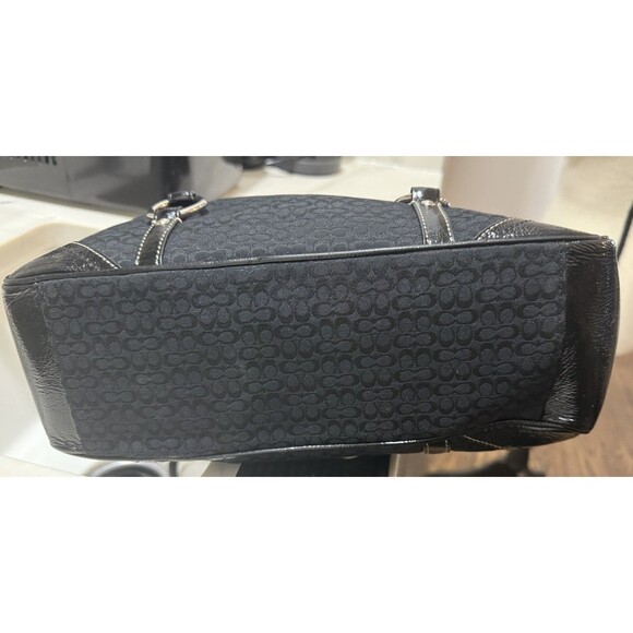 Vintage Coach Signature Gallery Tote Black Jacquard Patent Leather Purse - Picture 6 of 7
